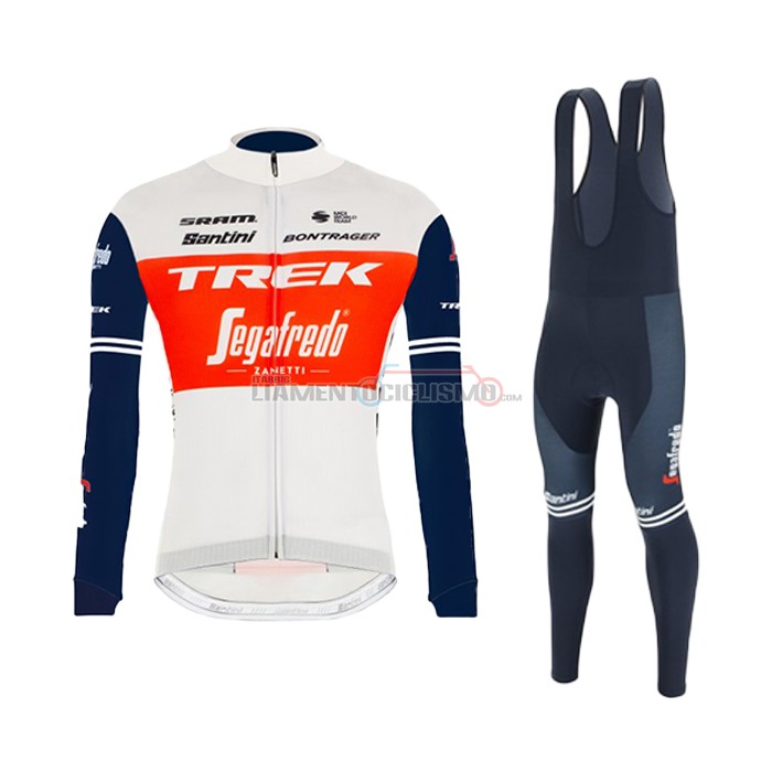 Abbigliamento Ciclismo Trek Segafredo Manica Lunga 2021 Bianco Scuro Blu